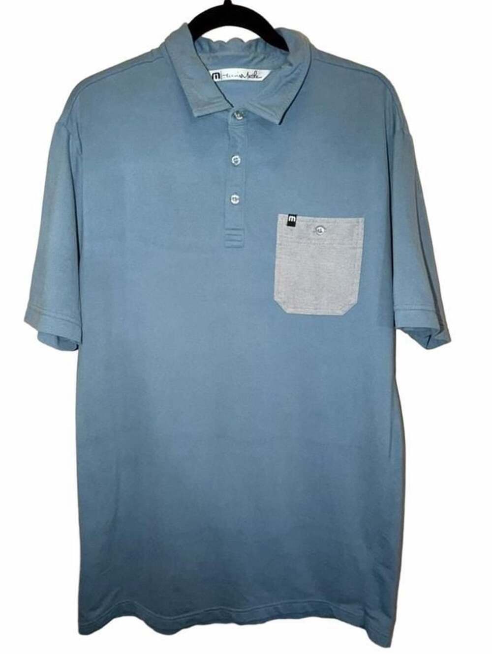 TravisMathew Blue Short Sleeve Polo Shirt with Contrast Pocket